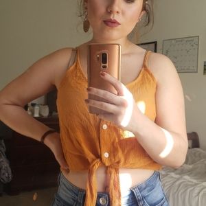 Mustard Tie-Front Crop Tank